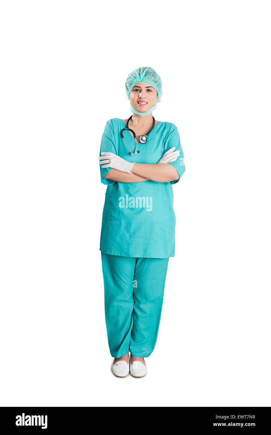 1 indische Frau Chirurg Arzt stehende pose Stockfoto