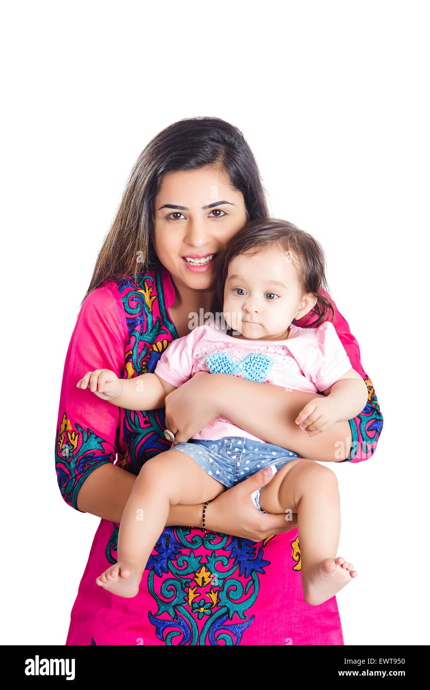 indische Mutter und Kind baby-Pflege Stockfoto