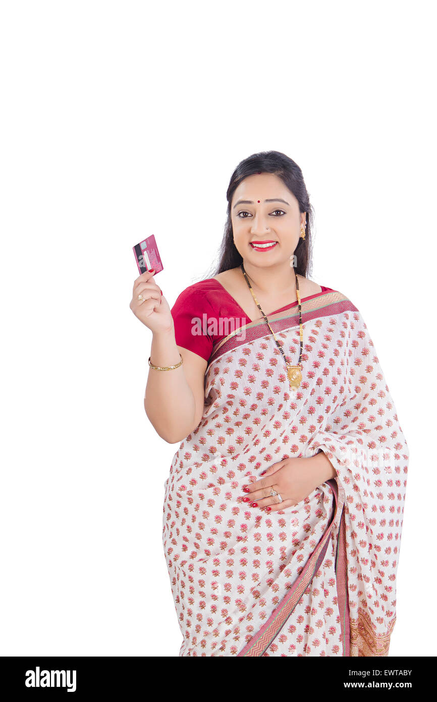 1 indische Frau Kreditkarte einkaufen Stockfoto
