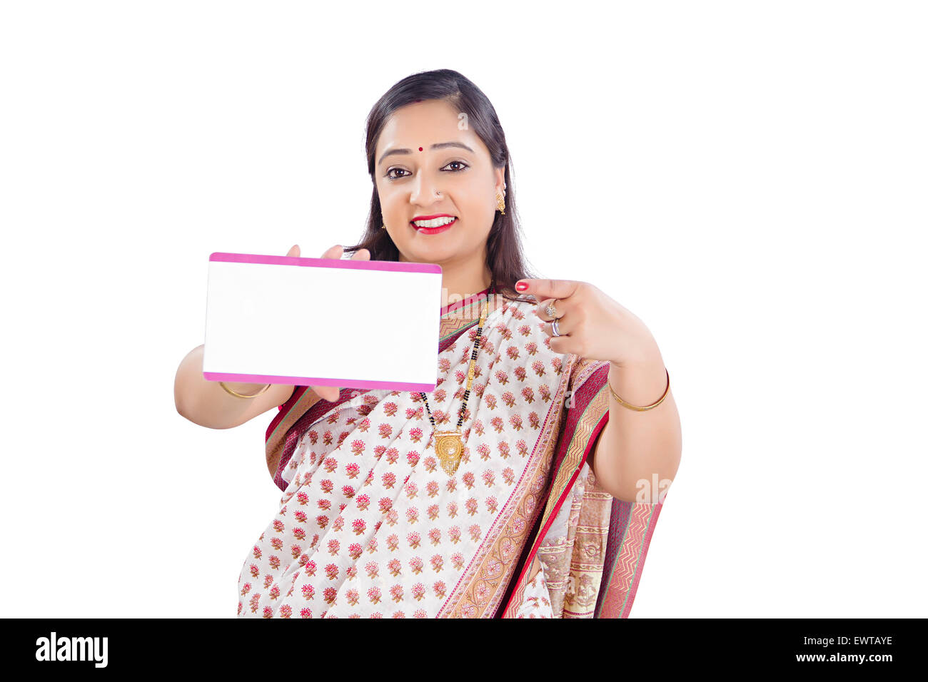 1 indische Frau zeigt Message Board Stockfoto