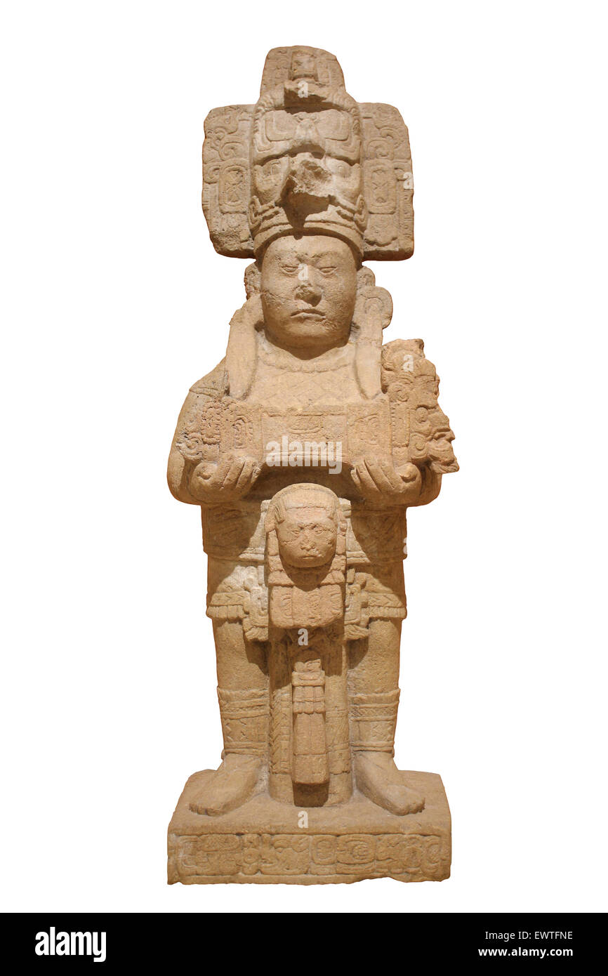 Sandstein Figur des Herrschers 8, Toniná, Ocosingo, Chiapas, Mexiko späten klassischen Periode (600-900 n. Chr.) Stockfoto