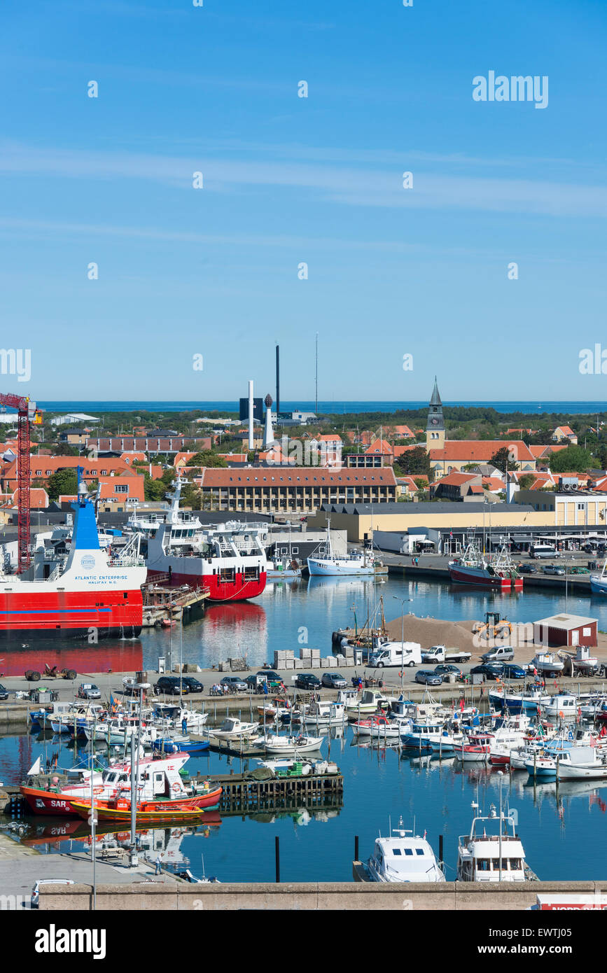 Hafen Marina und Stadt anzeigen, Hafen von Skagen, Skagen, Region Nord-Jütland, Dänemark Stockfoto