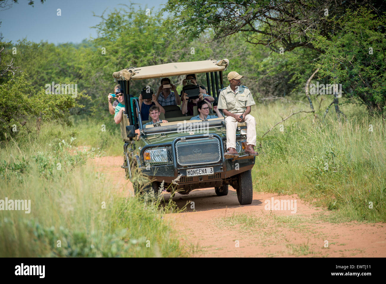 Südafrika-Touristen auf Safari in das Dinokeng Game Reserve Stockfoto