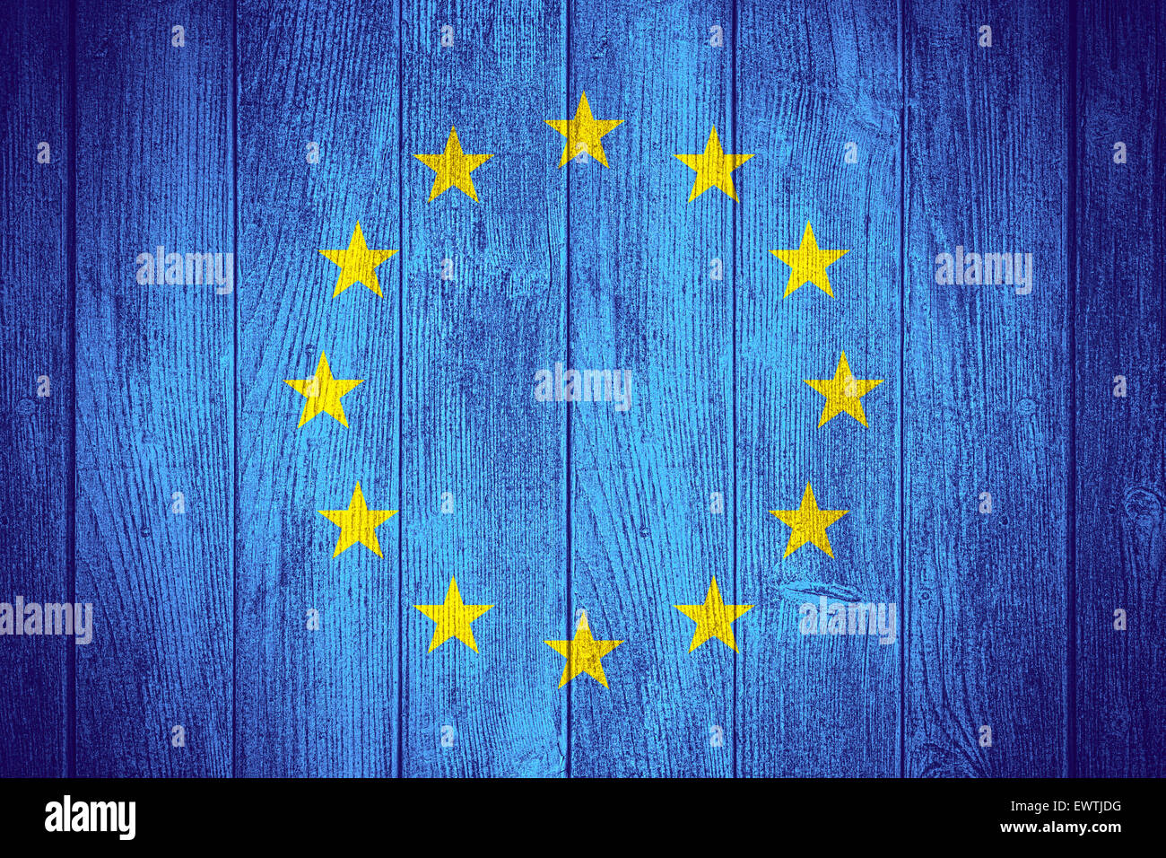 Fahne der Europäischen Union oder europäischen Banner auf Holzbrettern Hintergrund Stockfoto