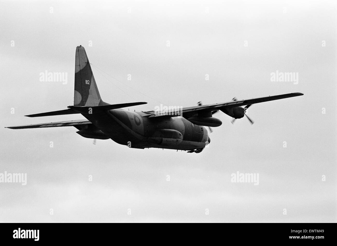 Eine Hercules der RAF Transport Command gesehen hier bei Tees Valley Airshow, Durham Tees Valley Airport, Darlington County Durham, Sonntag, 14. Mai 1989. Stockfoto