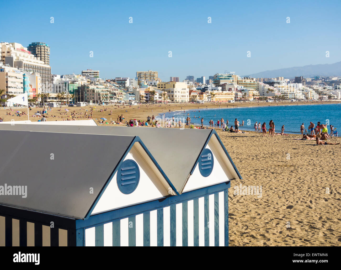 Playa de Las Canteras Strand in Las Palmas, der Hauptstadt von Gran Canaria, Kanarische Inseln, Spanien Stockfoto