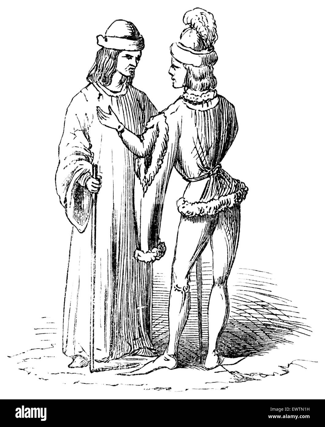 Die Herzöge von Gloucester und Clarence - Holzschnitt aus alten Handschrift c. 1480 Stockfoto