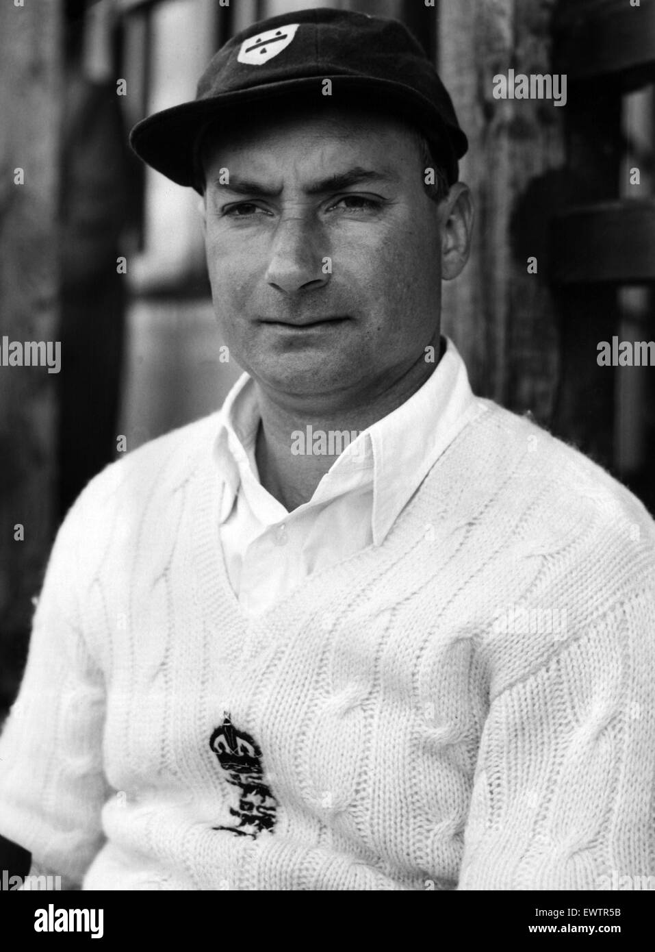 Ein Porträt von englischer Cricketspieler Don Kenyon. 27. April 1958. Stockfoto