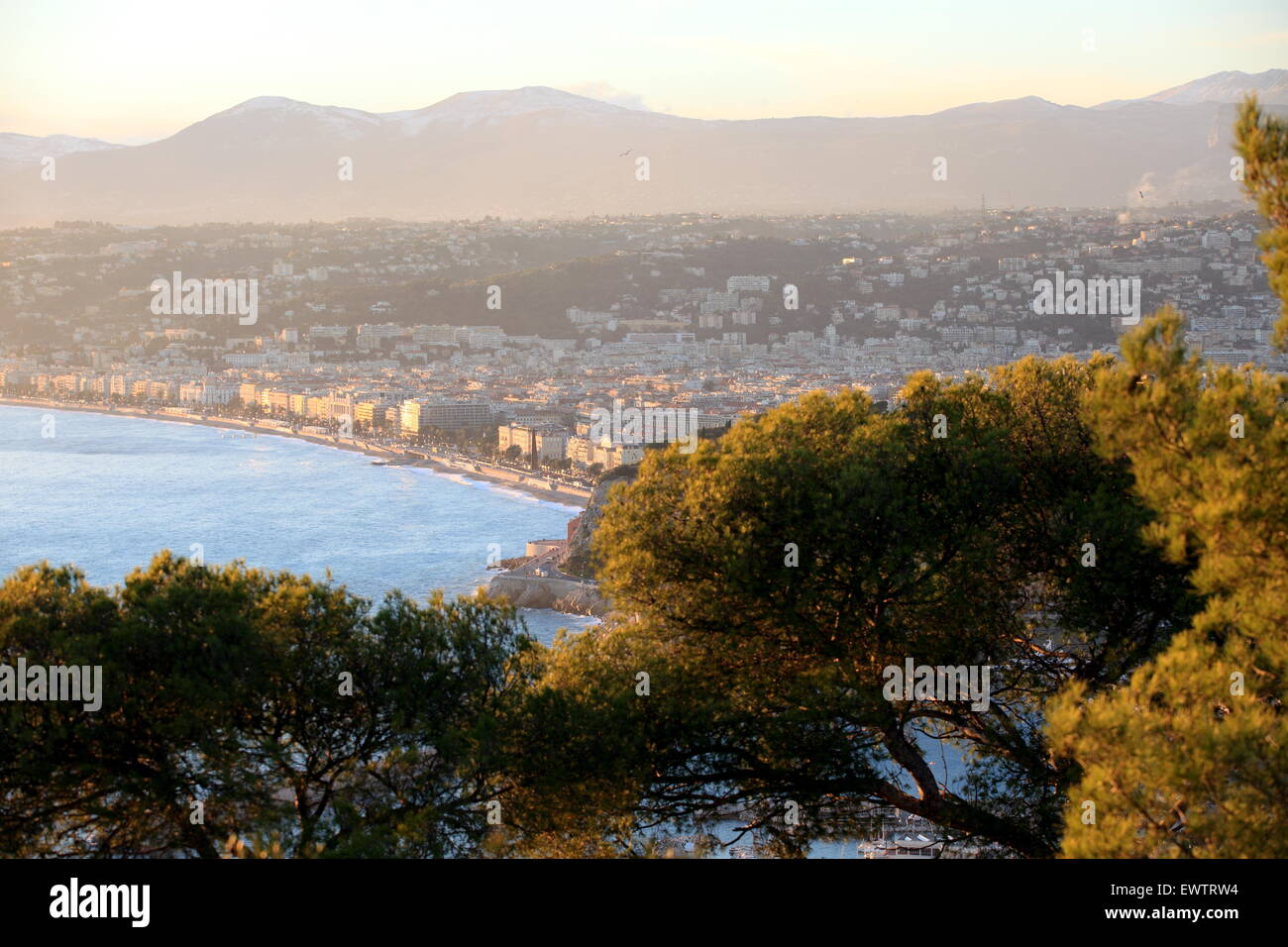 Ansicht von oben über schöne Stadt vom Mont Boron Garten, Côte d ' Azur Stockfoto