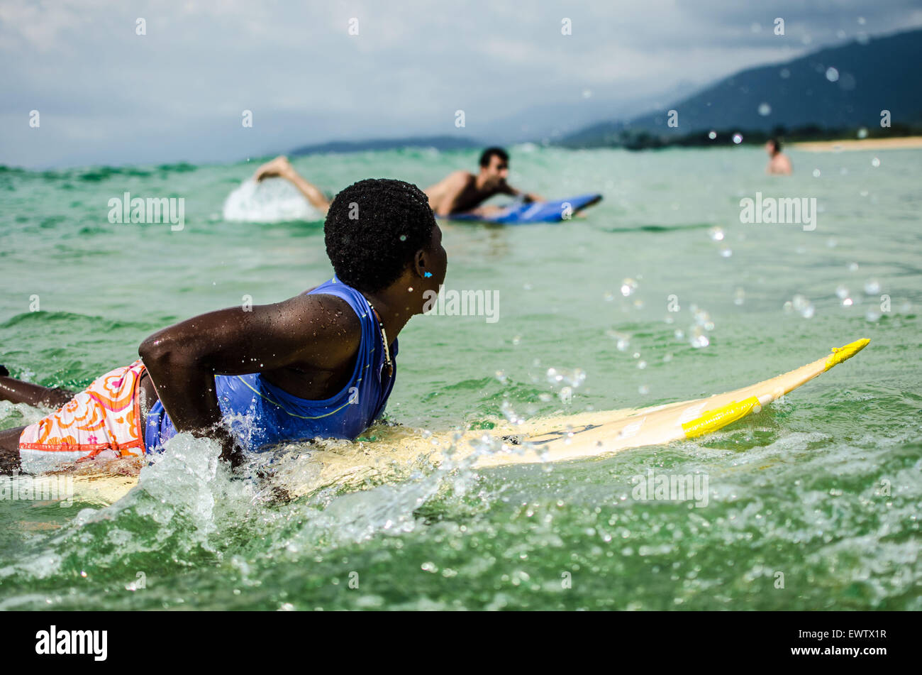 Sierra Leone ersten Surf-Club. Bureh Strand. Stockfoto