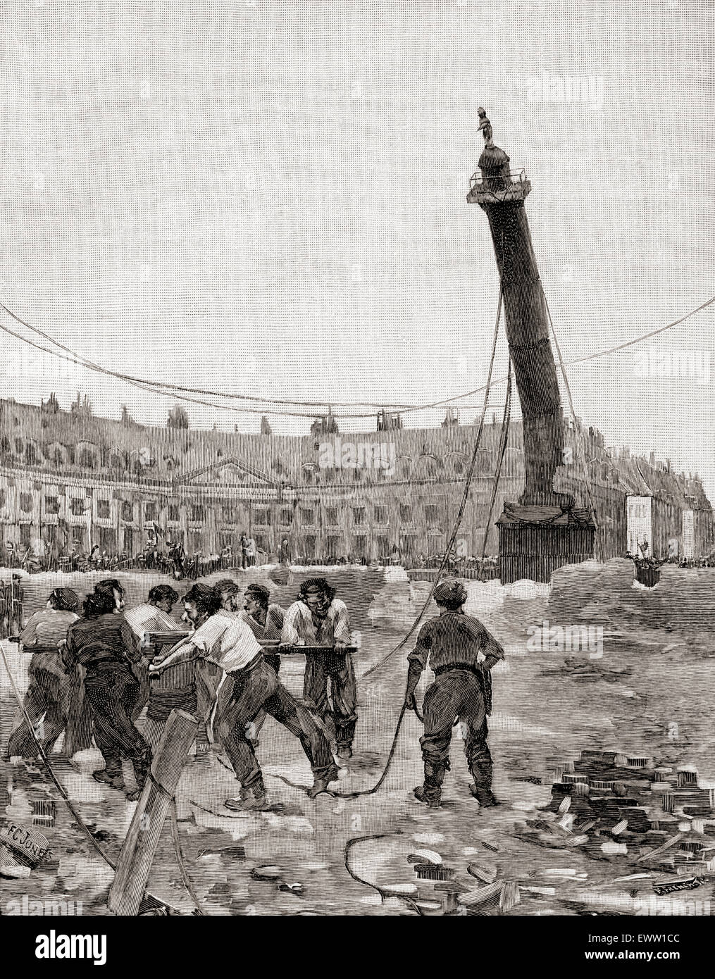 Ziehen Sie die vendôme Spalte während der Pariser Kommune, Paris, Frankreich 1871. Stockfoto