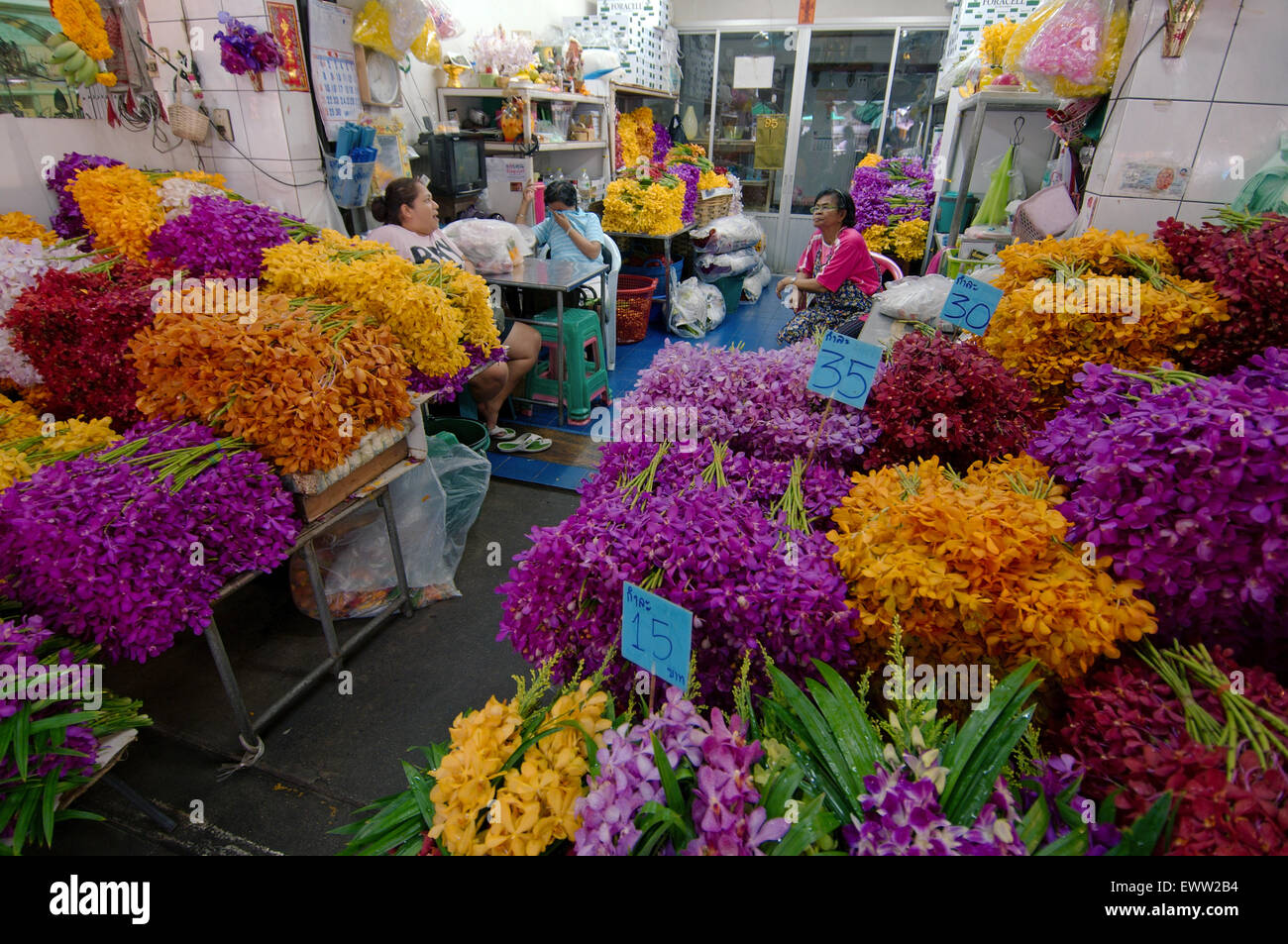 Verkauf von Blumen, Markt, Chinatown, Bangkok, Thailand Stockfoto