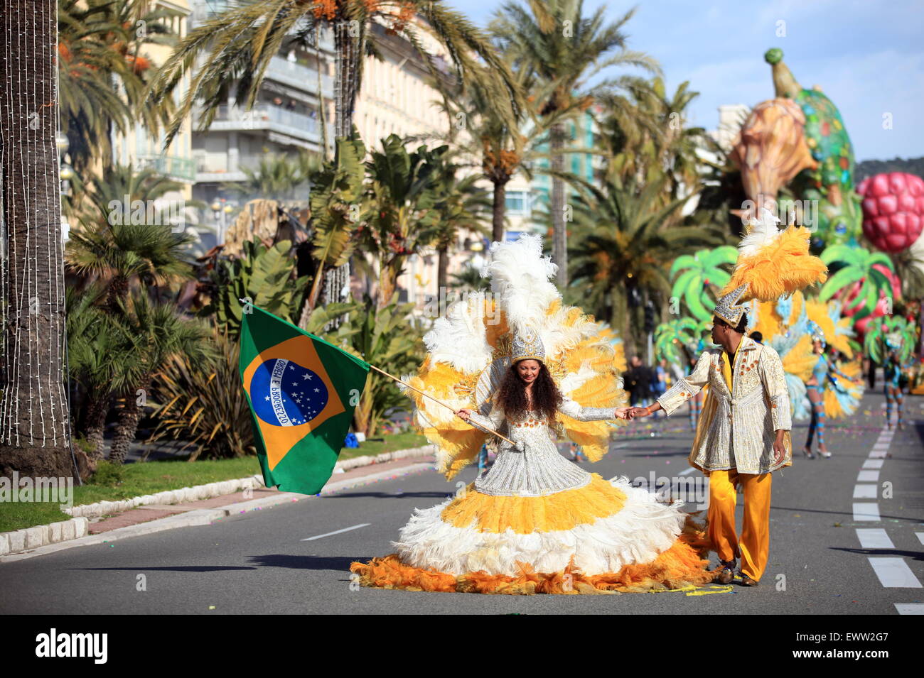 Die Blumenschlacht Bataille des Fleurs, auf der Promenade des Anglais in Nizza Stadt, Frankreich Stockfoto