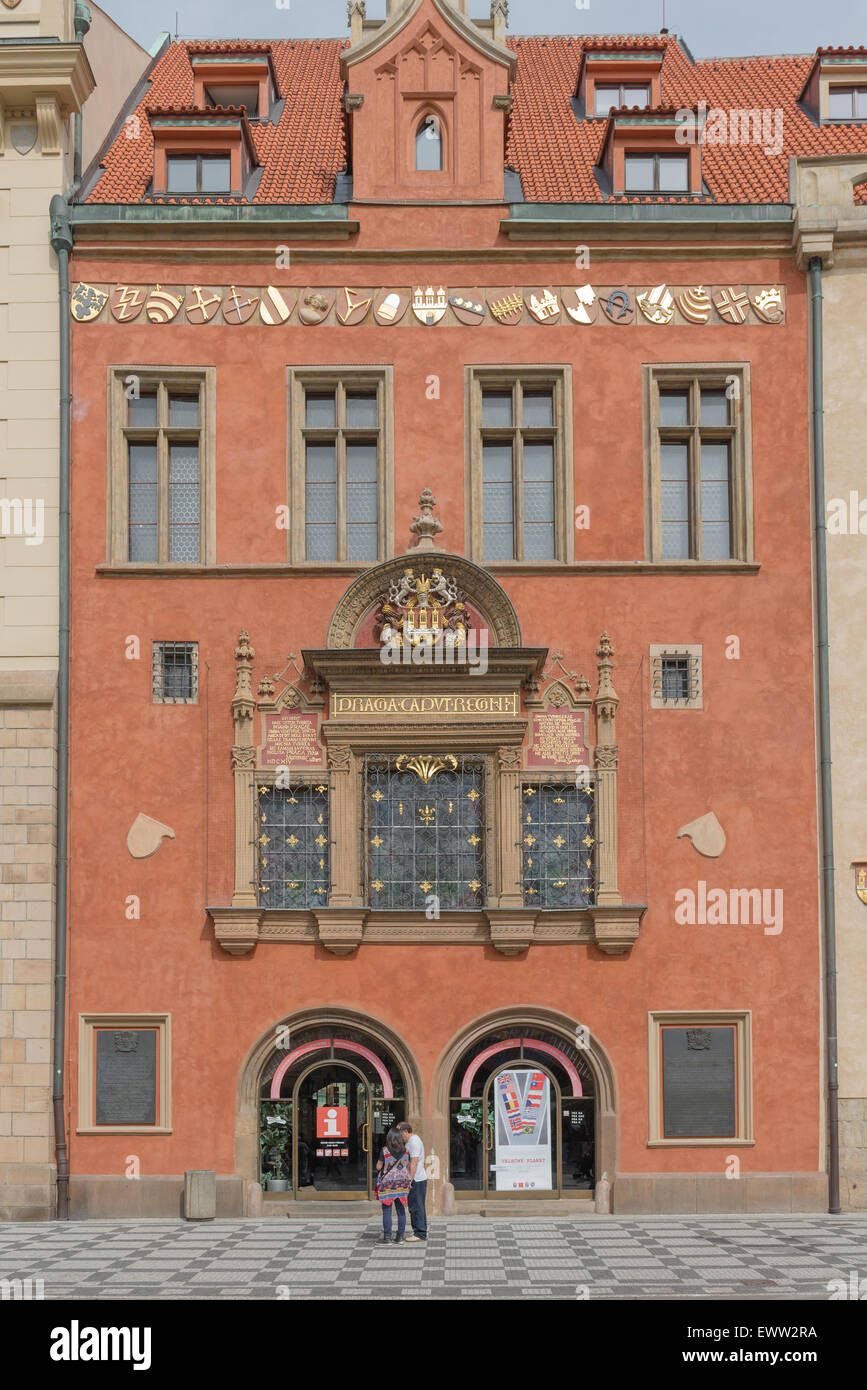 Prague Old Town Hall, Blick auf die Fassade des alten Rathauses (Staromestske Namesti) Gebäude in der Staro Mesto Prag, Tschechische Republik. Stockfoto