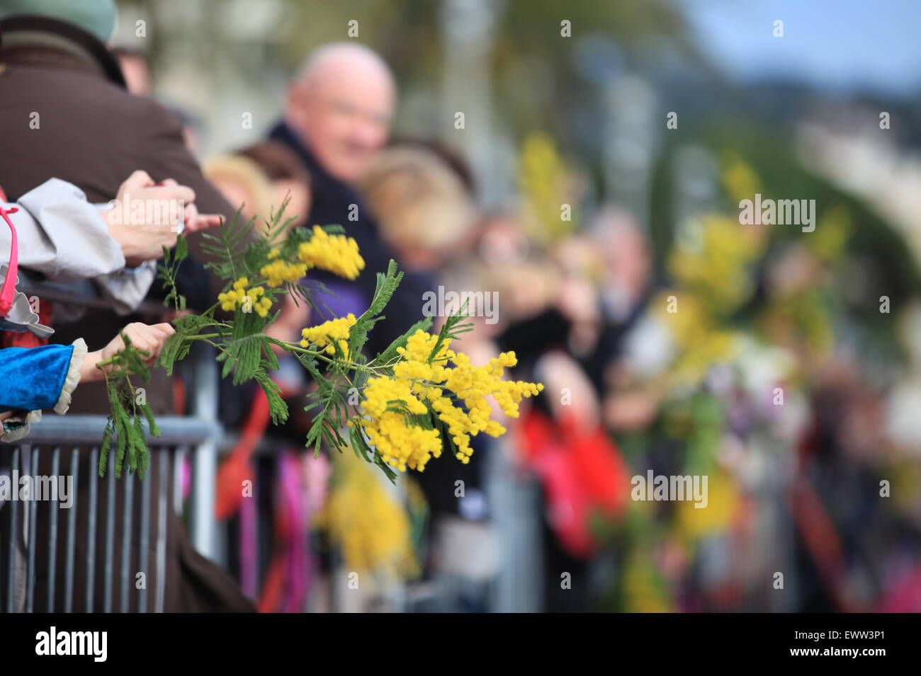 Die Blumenschlacht Bataille des Fleurs, auf der Promenade des Anglais in Nizza Stadt, Frankreich Stockfoto