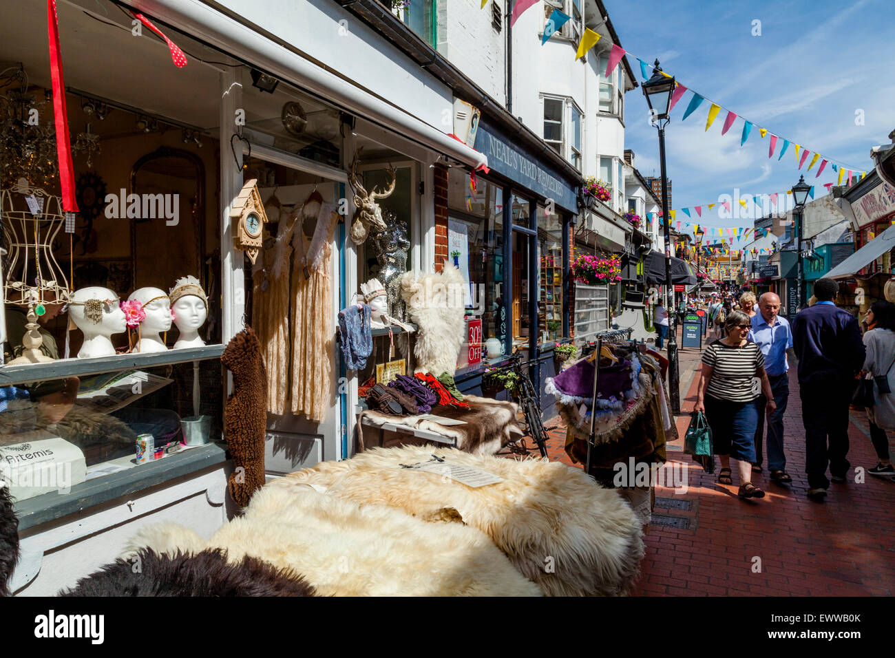 Bunte Geschäfte, North Laine, Brighton, Sussex, UK Stockfoto