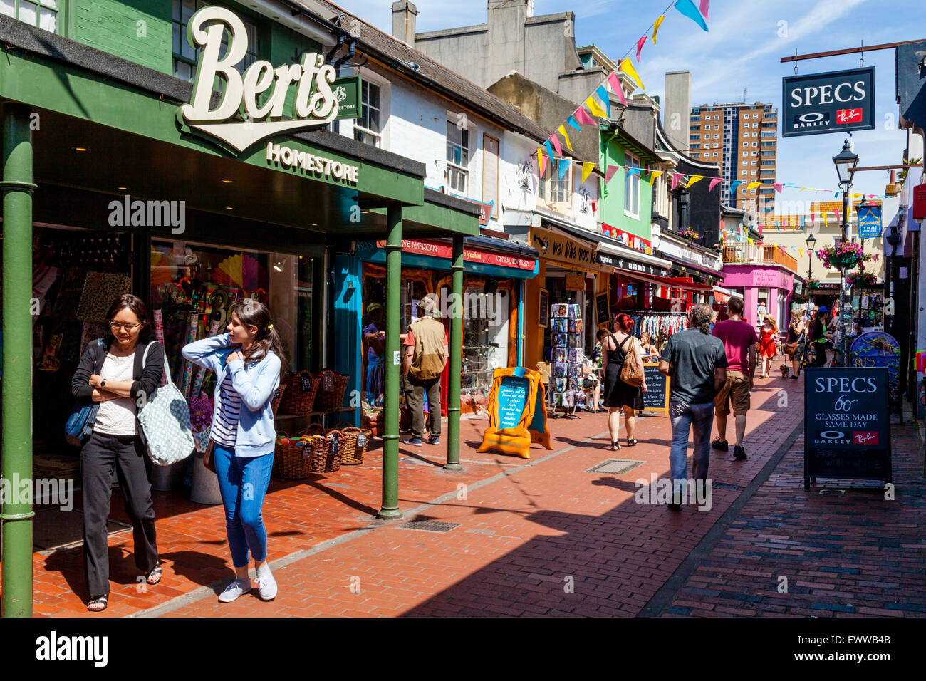 Bunte Geschäfte, North Laine, Brighton, Sussex, UK Stockfoto