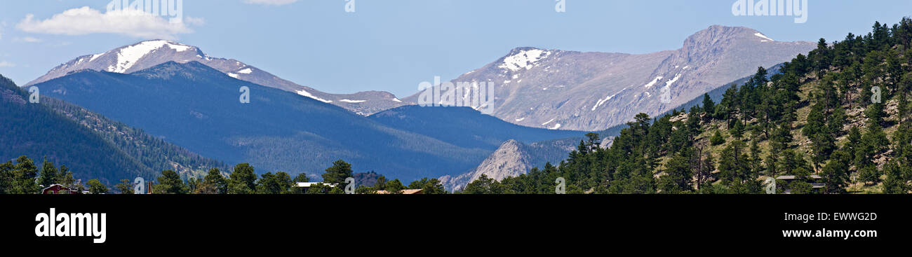 Eine hochauflösende Panorama der Rocky Mountains in der Nähe von Estes Park, CO. Stockfoto
