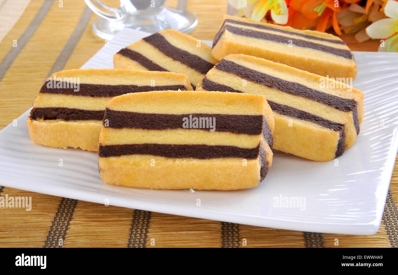 Traditionelle Shortbread mit Schokolade Streifen Stockfoto