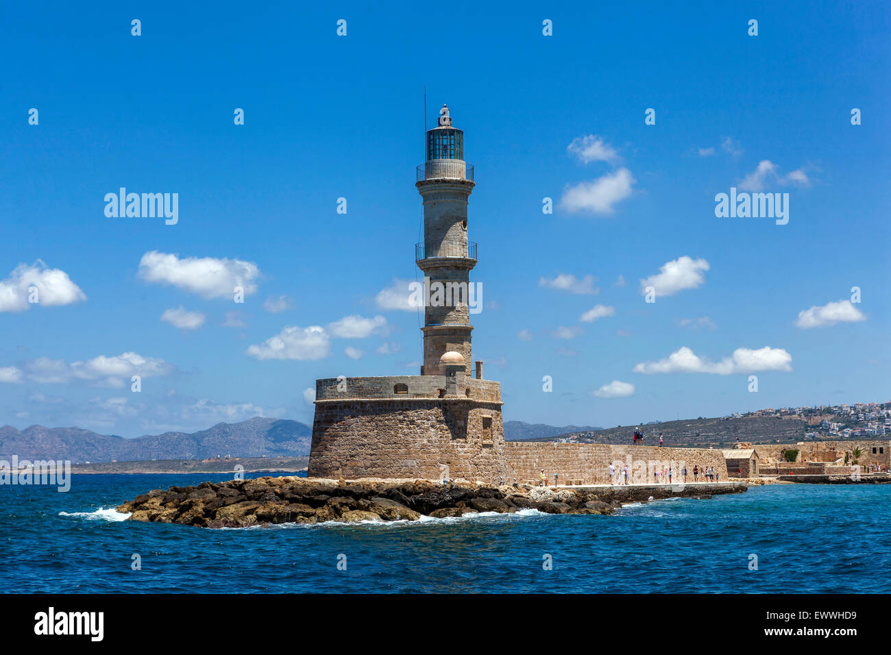 Kreta Chania Leuchtturm Griechenland Blaues Meer Stockfoto