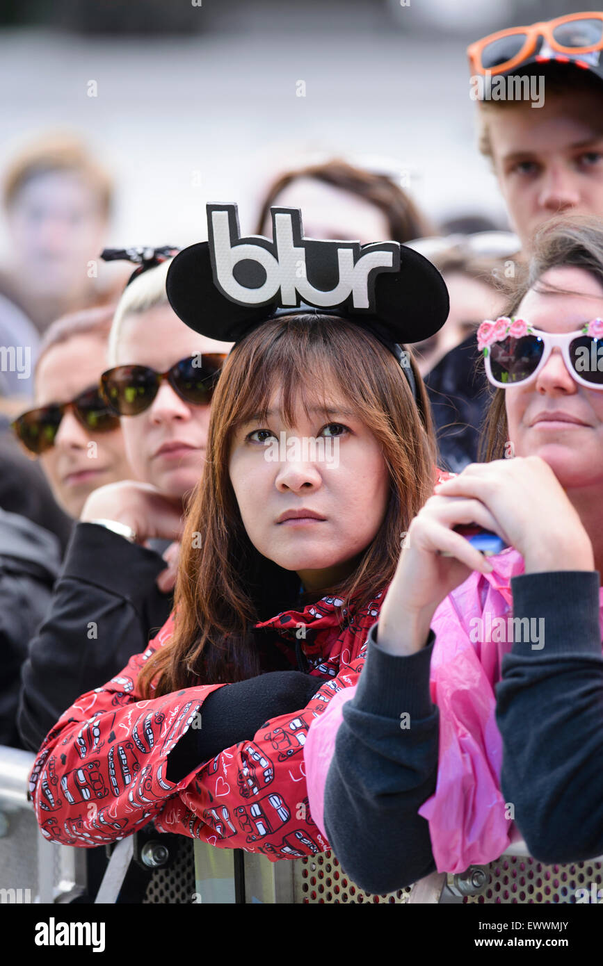 Unschärfe spielt Britische Sommerzeit Hyde Park 2015 auf 20.06.2015.   . Bild von JEP Musik Photography Stockfoto