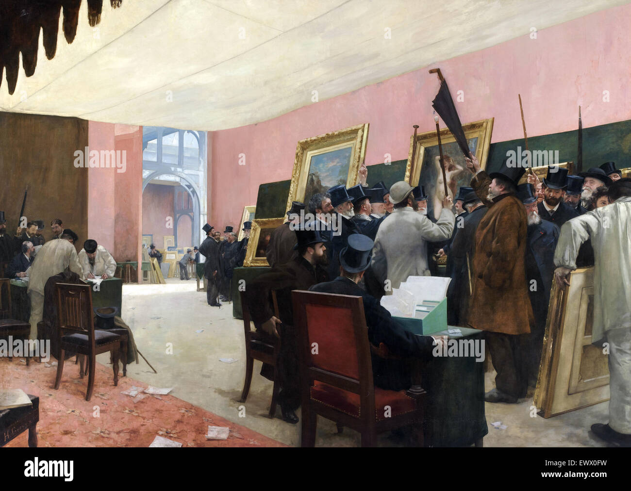 Henri Gervex, eine Sitzung der Jury Malerei. Ca. 1885. Öl auf Leinwand. Musée d ' Orsay, Paris, Frankreich. Stockfoto