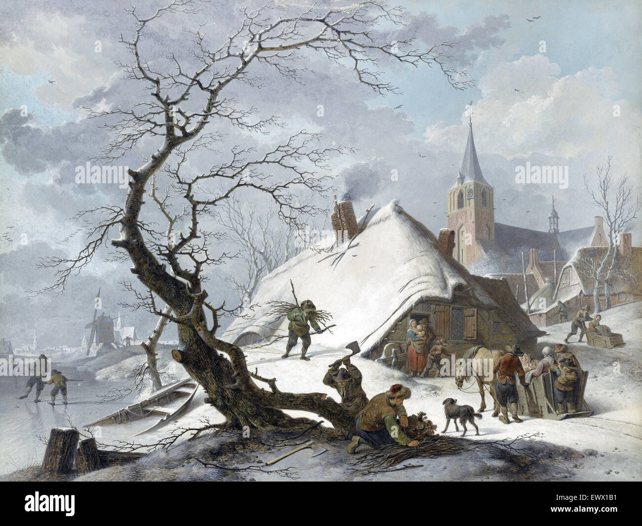 Hendrik Meyer, A Winter Szene 1787 zurück Kreide, Feder, Tinte, Gouache. J. Paul Getty Museum, Los Angeles, USA. Stockfoto