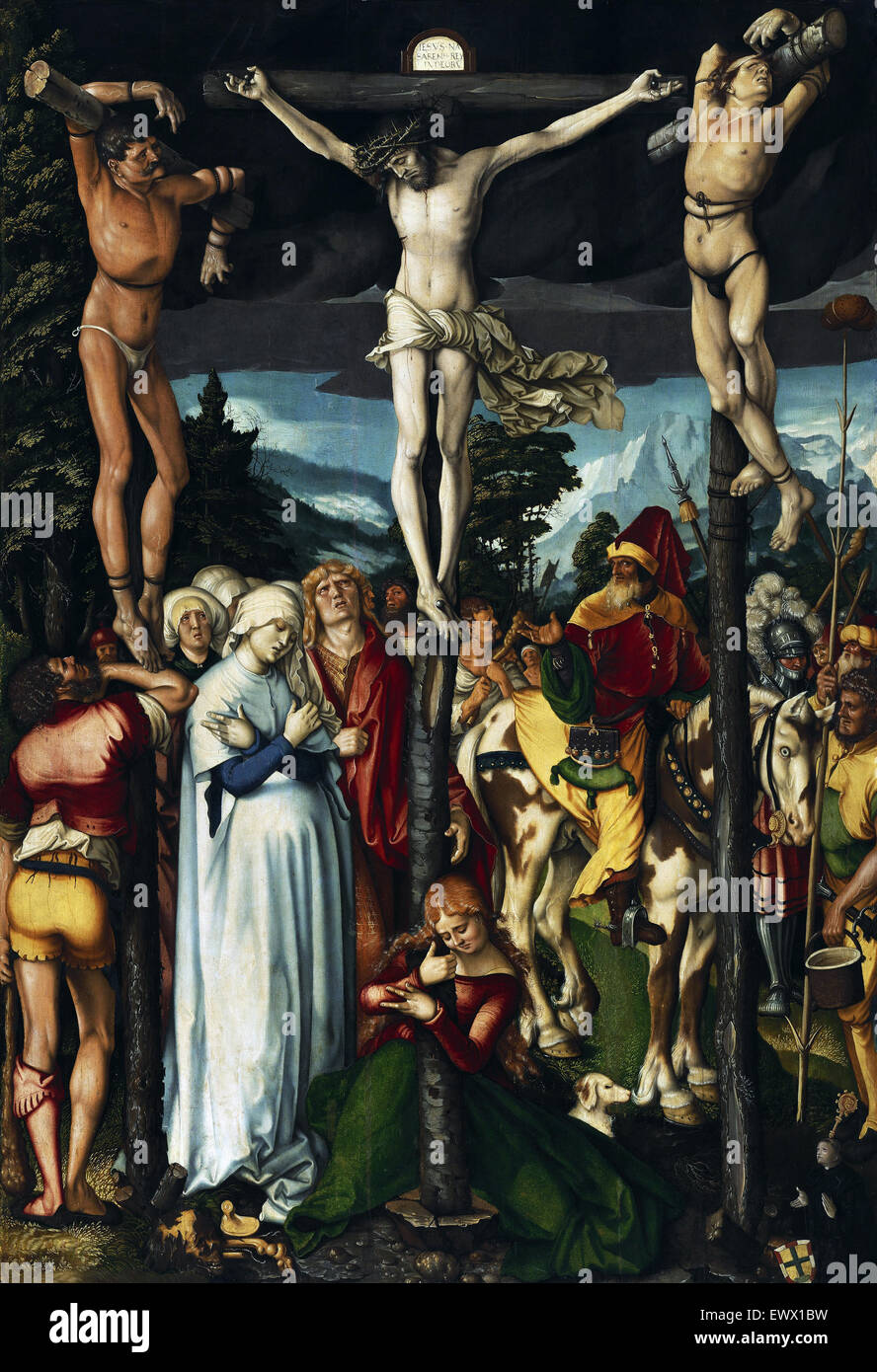Hans Baldung, die Kreuzigung Christi 1512 Öl auf Lindenholz. Gemäldegalerie, Berlin, Deutschland. Stockfoto