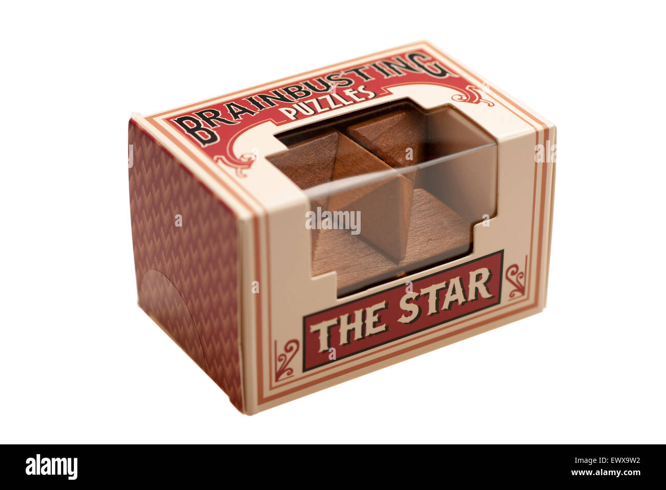 Box beinhaltet Sterne Holzpuzzle Stockfoto