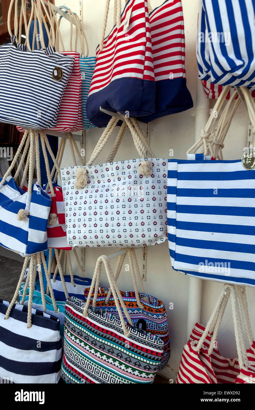 Griechenland Souvenir aus Rethymno Strandtasche, Kreta Griechenland Souvenirs Stockfoto