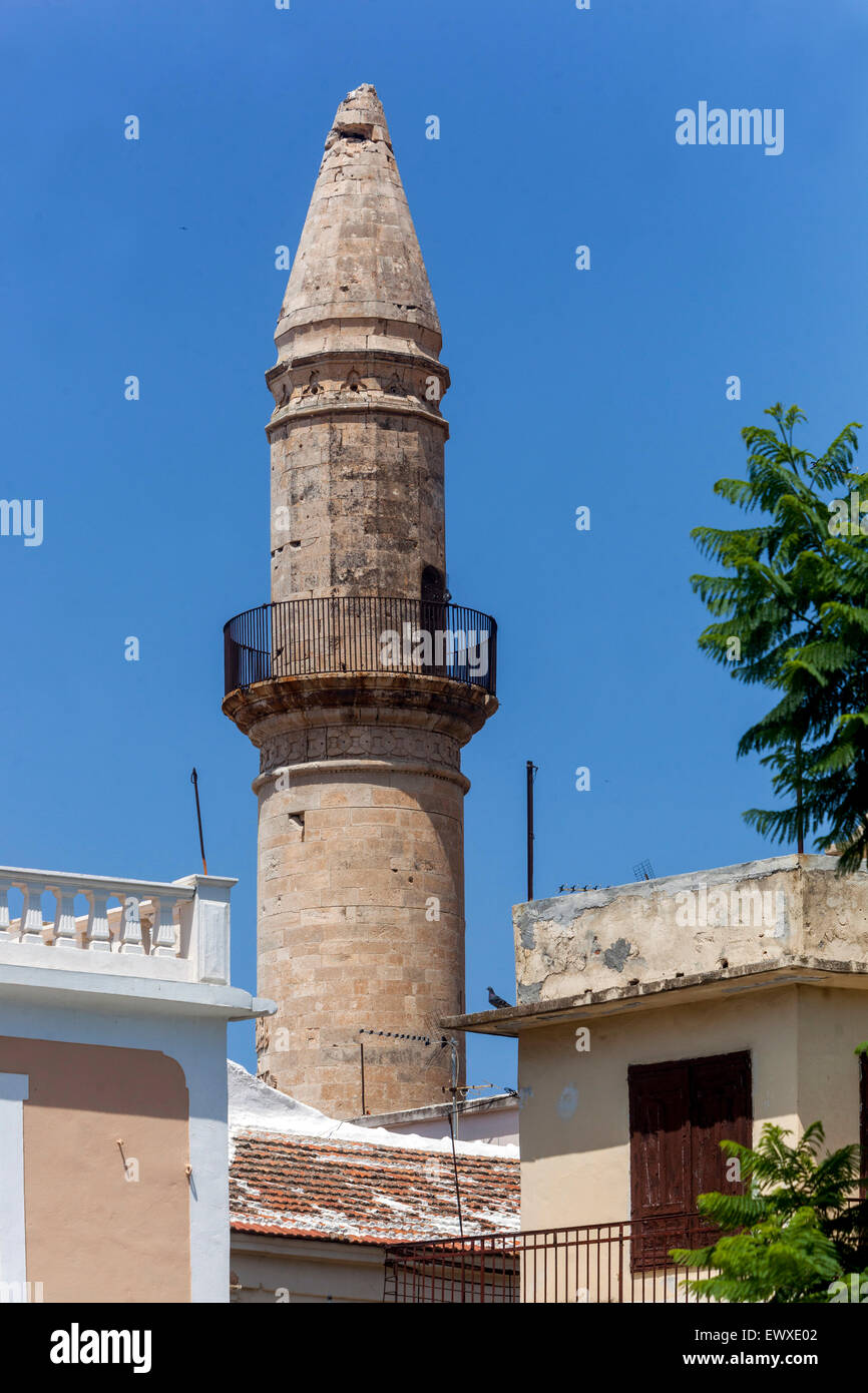 Rethymnon Moschee Kreta Griechenland, Minarett in der Altstadt Stockfoto