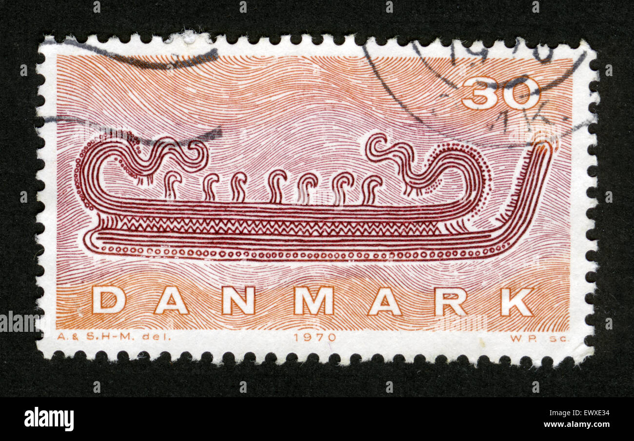 Dänemark: Eine Briefmarke gedruckt in Dänemark zeigt Schiff, Stockfoto