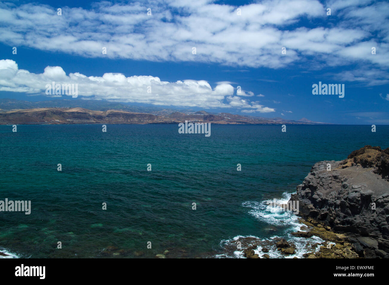 Gran Canaria, die Nordküste der Insel sichtbar von der Halbinsel La Isleta Stockfoto