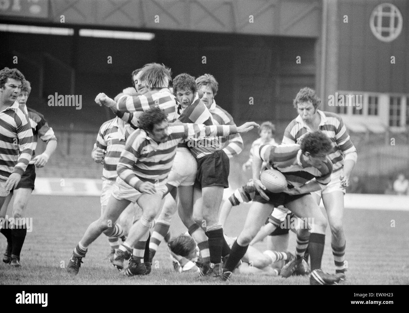 Gosforth 27-11 Waterloo, Rugby Union, John Player-Cup-Finale im Twickenham Stadium, Sonntag, 10. April 1977 übereinstimmen. Stockfoto