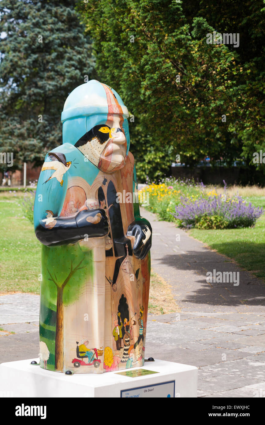 Oh Deer! Baron-Skulptur auf dem Display, Teil der Barone Strecke durch Salisbury zum 800. Jubiläum der Magna Carta Stockfoto