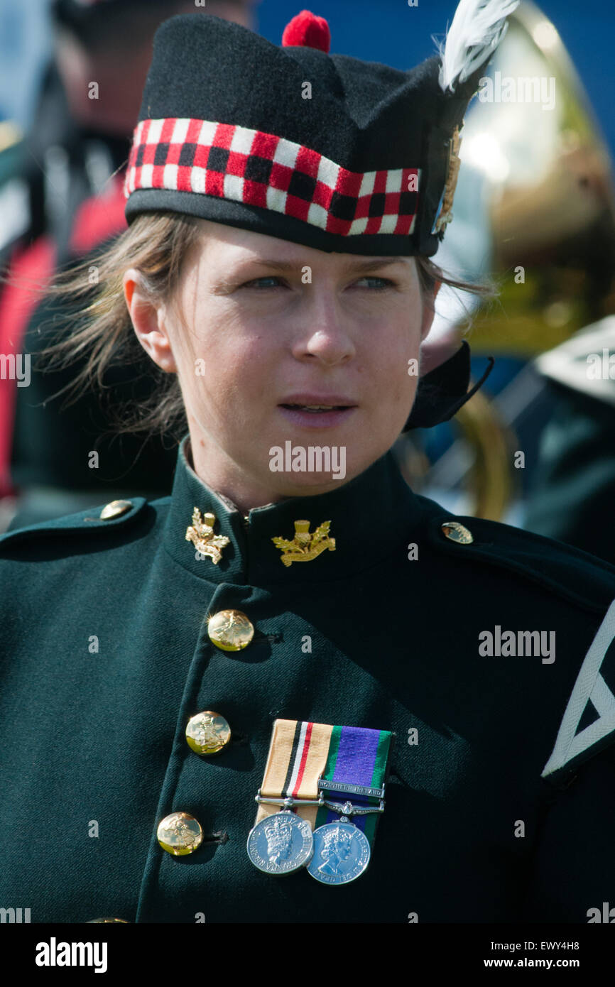 Eine Soldatin der 1st Battalion The Royal Regiment of Scotland, The Royal Scots Streckenabschnitt (1 Schotten) Stockfoto