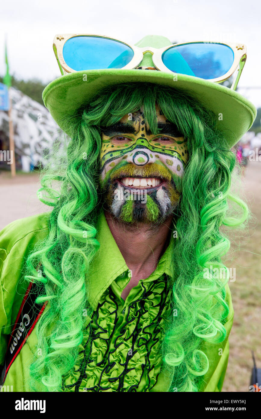 Straßenkünstler Portrait Glastonbury Festival UK Stockfoto