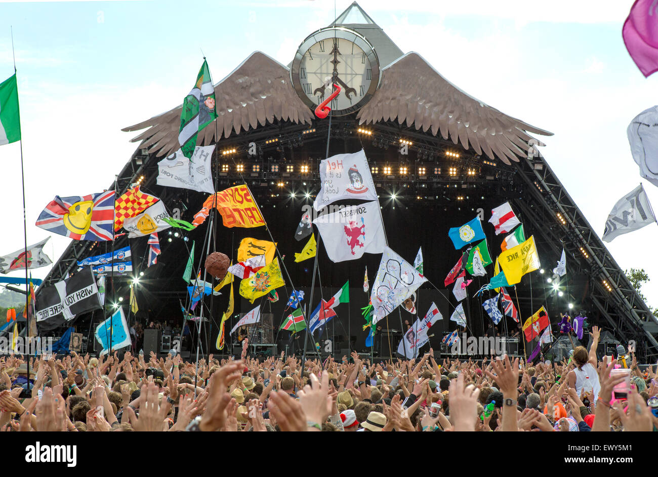 Wer auf die Pyramide Bühne Glastonbury Festival UK Stockfoto