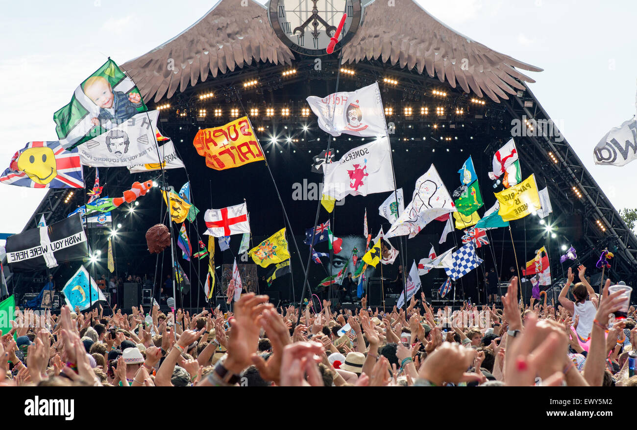 Wer auf die Pyramide Bühne Glastonbury Festival UK Stockfoto
