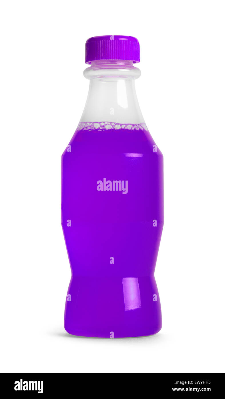 Pop-Flasche mit lila Getränk, Isolated on White Background. Stockfoto