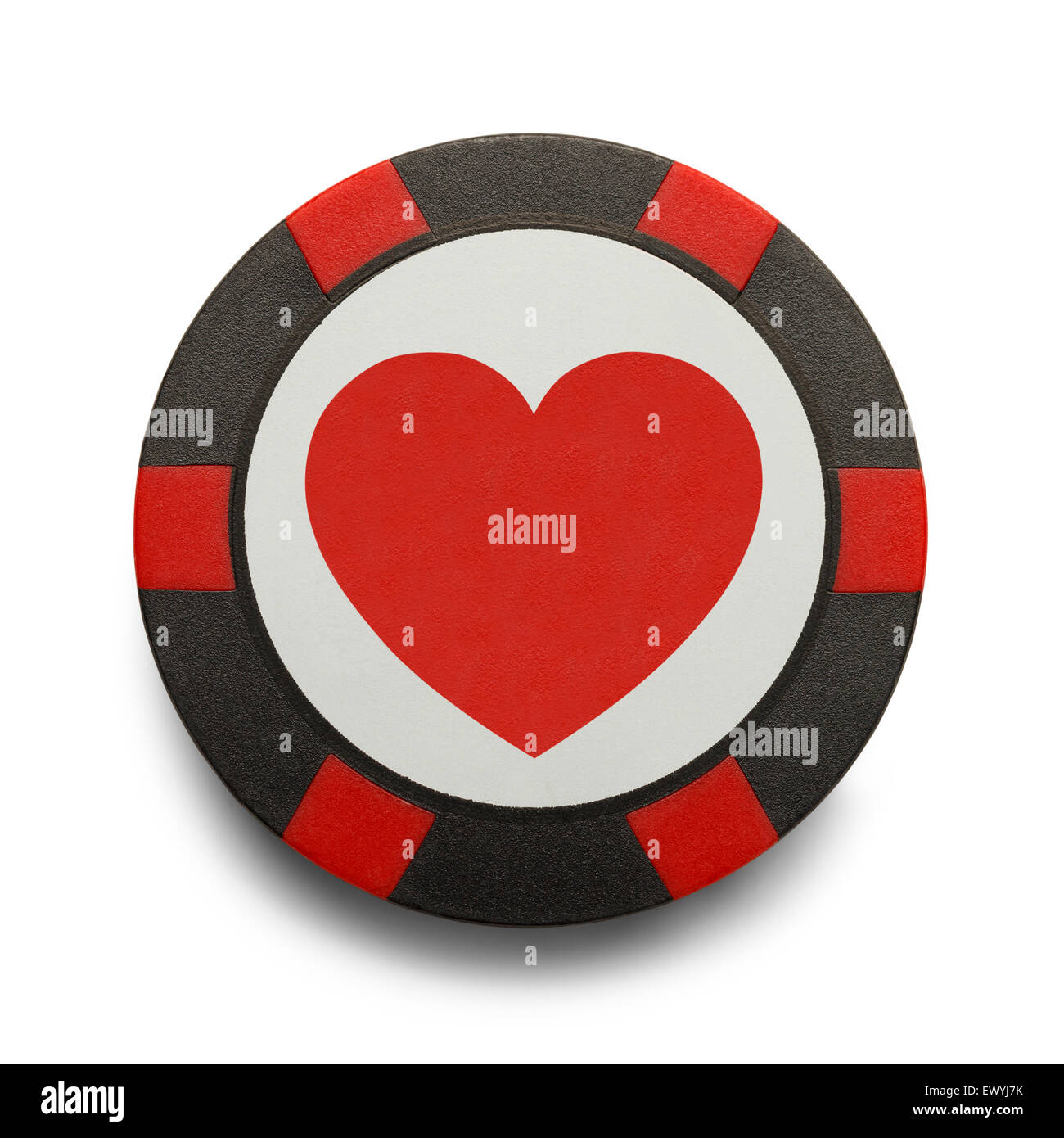 Liebe ist ein Glücksspiel Casino Chip isoliert auf weißem Hintergrund. Stockfoto