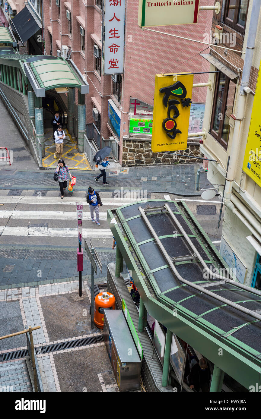 Das Central-Mid-Levels Escalator und Gehweg System in Hongkong Stockfoto