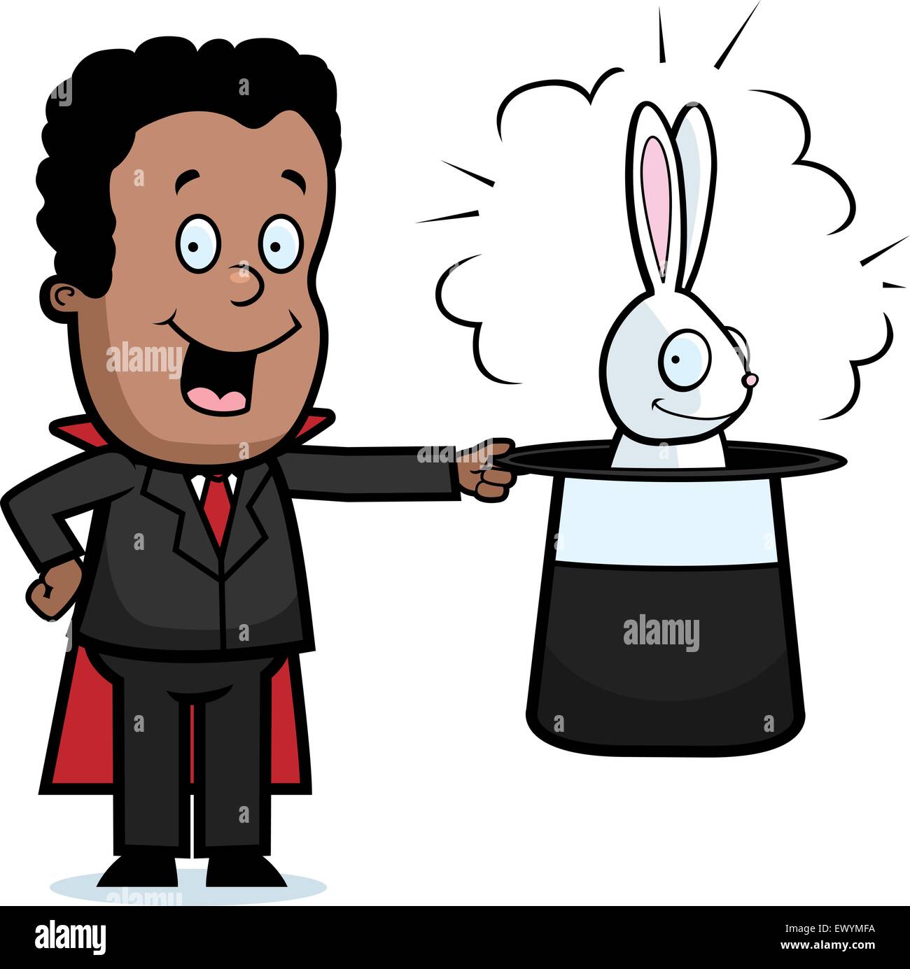 Ein glückliches Cartoon Kid Zauberer mit einem Kaninchen in seinen Hut. Stock Vektor