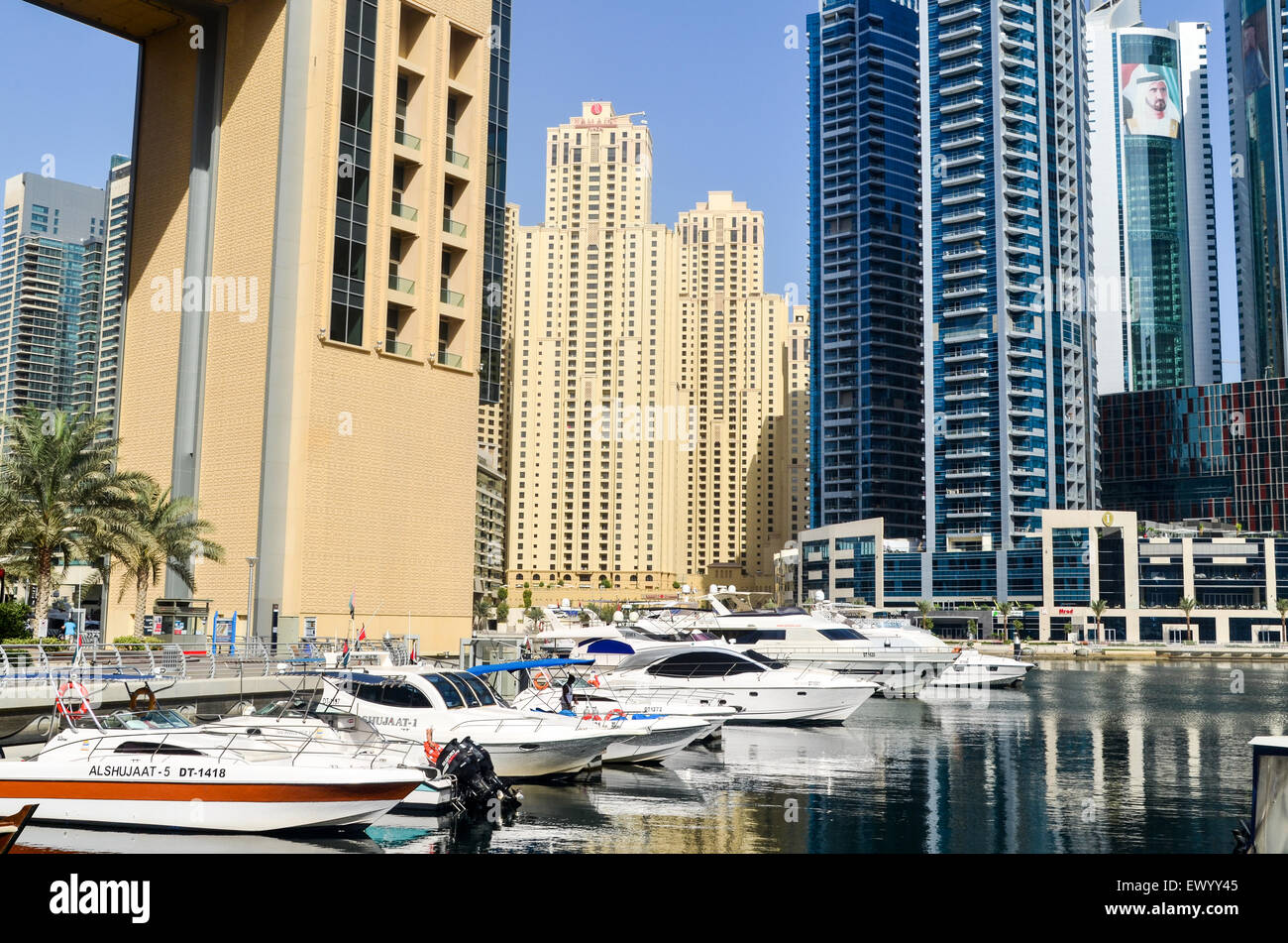 Yachten in der Dubai Marina, Vereinigte Arabische Emirate Stockfoto