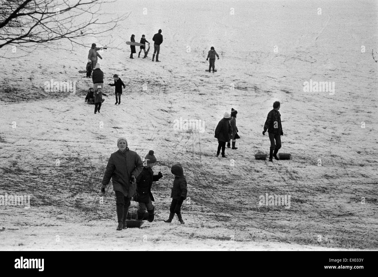 Rodeln in Reading. 8. Februar 1986. Stockfoto