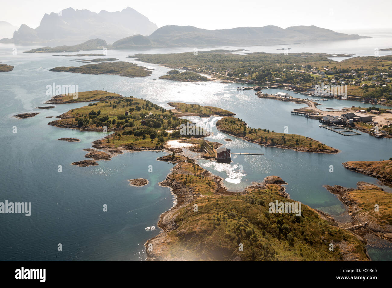 Luftaufnahme von Fjorden, Bodo Norwegen Stockfoto