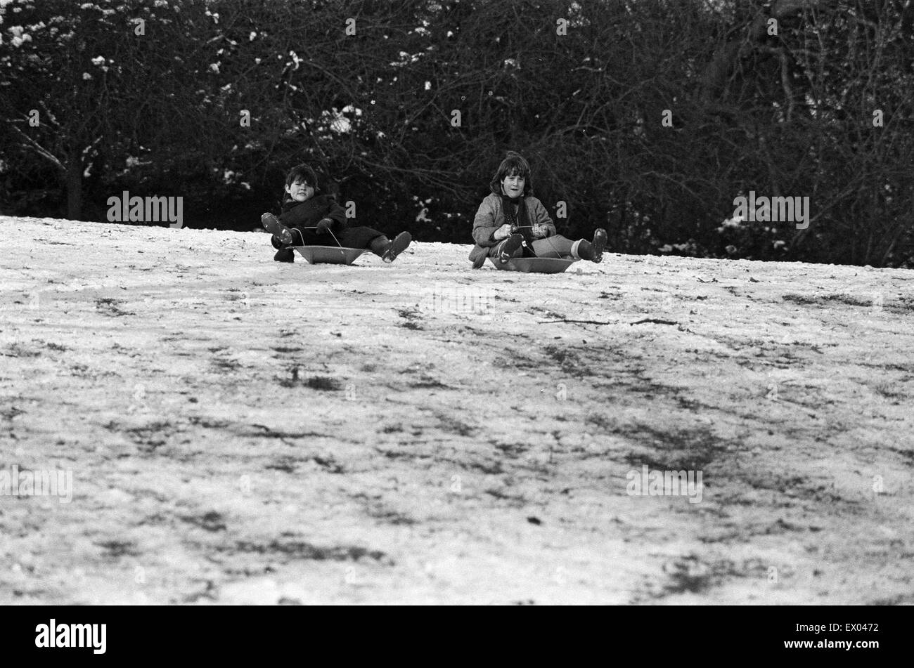 Rodeln in Reading. 8. Februar 1986. Stockfoto