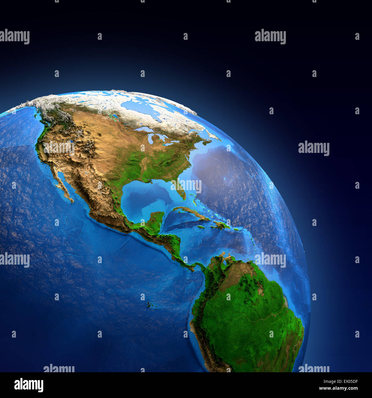 Detailliertes Bild der Erde und seiner Landschaftsformen, Ansicht des amerikanischen Kontinents. Elemente dieses Bildes, eingerichtet von der NASA Stockfoto