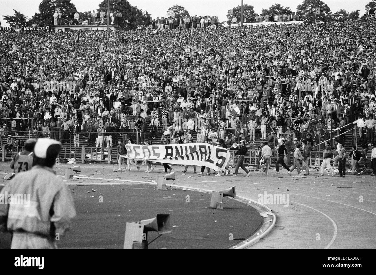 Juventus Turin 1: 0 Liverpool, Europacup-Finale 1985, Heysel-Stadion, Brüssel, Mittwoch, 29. Mai 1985. Menge Gewalt. Reds Tiere. Stockfoto