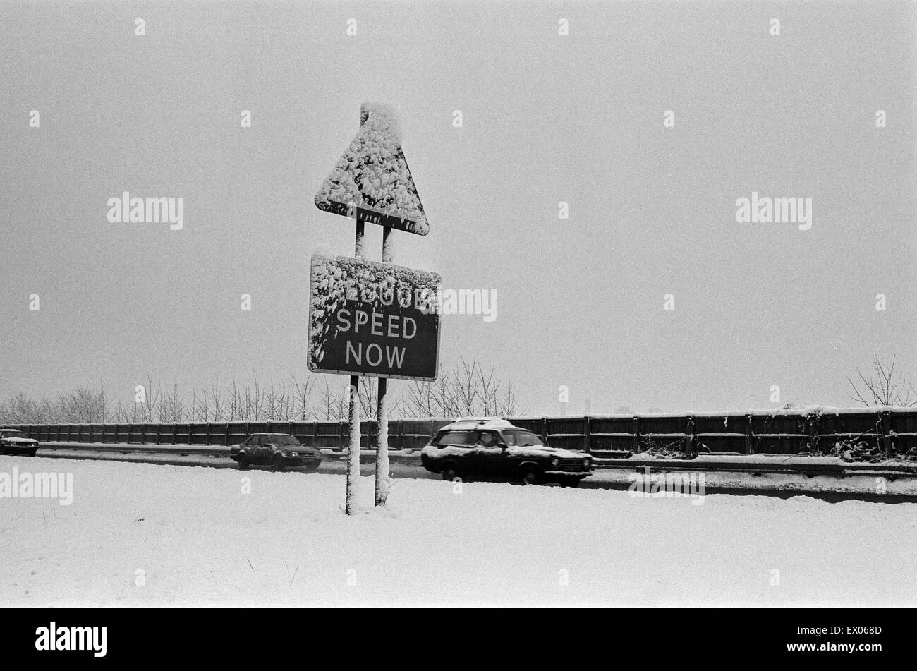 Aufnahmen im Schnee in Reading. 6. Februar 1986. Stockfoto